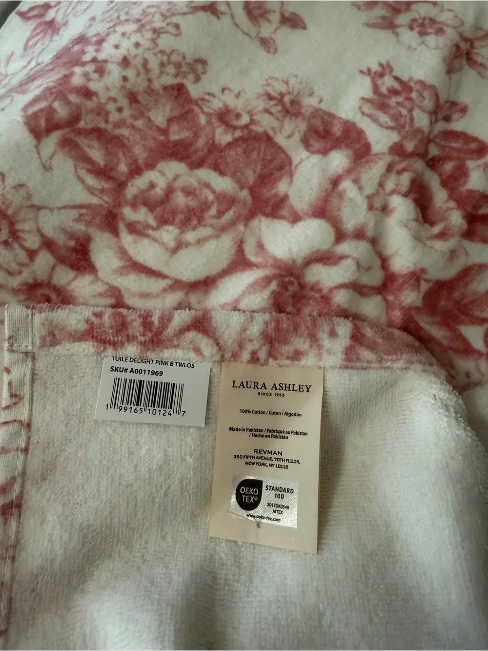 Laura Ashley Pink Toile Floral Bath Towels - Set of 2